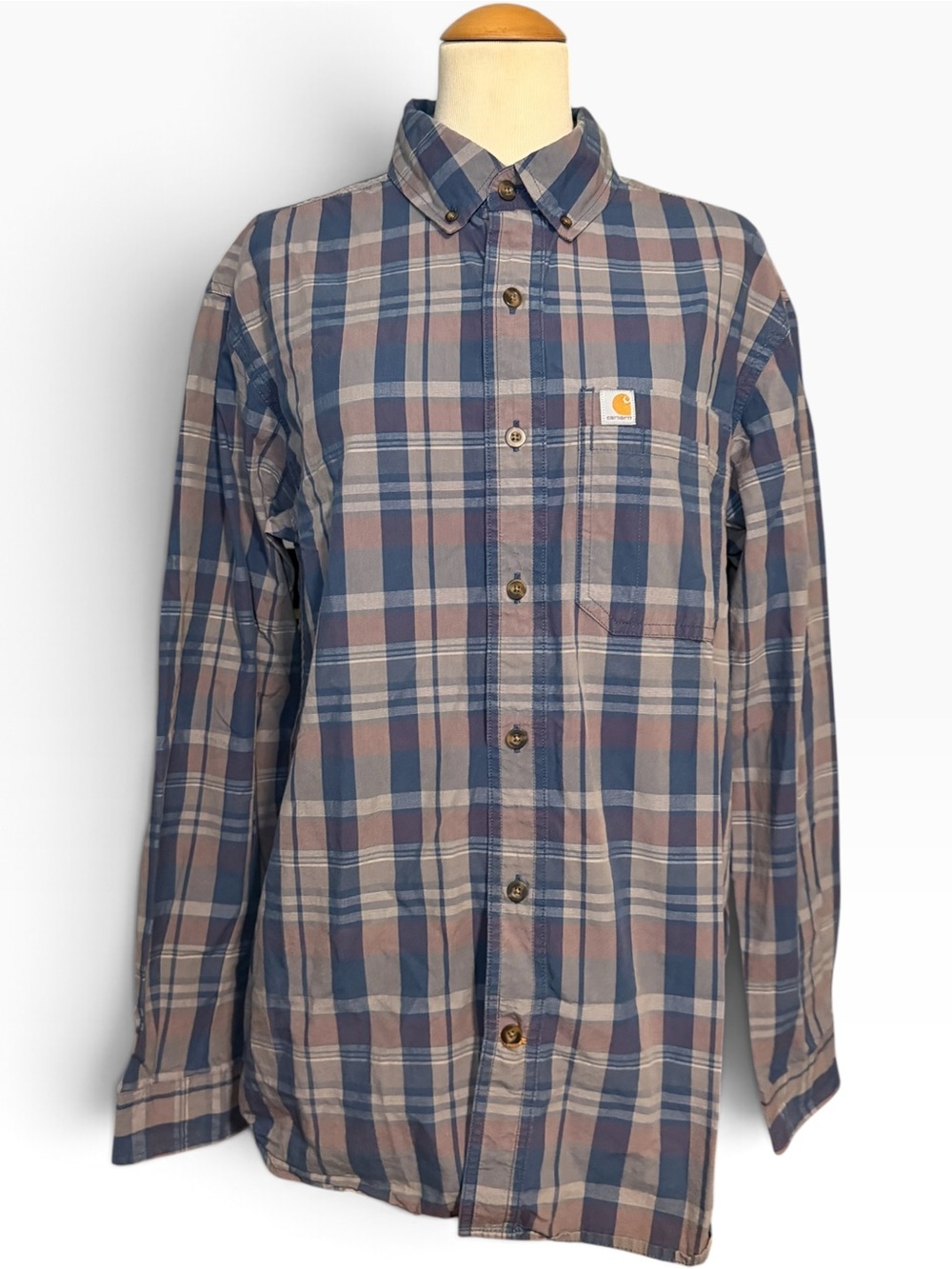 Carhartt Relaxed Fit Plaid Button-Down Shirt Blue Purple Size Medium